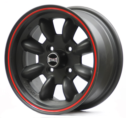 ULTRALITE MINI WHEELS 13x7J - ET10 - 4x101.6 PCD - BLACK WITH RED PINLINE / ULML3BR