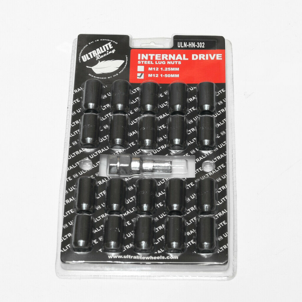 WHEEL NUTS M12 X 1.5MM BLACK - TUNER STYLE INTERNAL DRIVE (use ULN-DSTA) / ULN-HN-302-1B