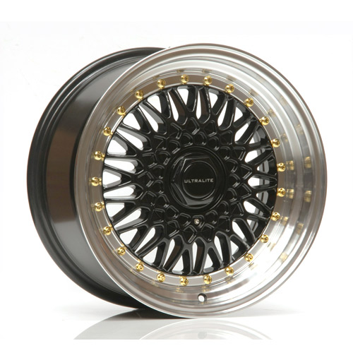 ULTRALITE RS 16x9 - ET20 - 4x100+108 PCD - BLACK POLISHED RIM GOLD RIVET / ULRS-1690-1BMLG