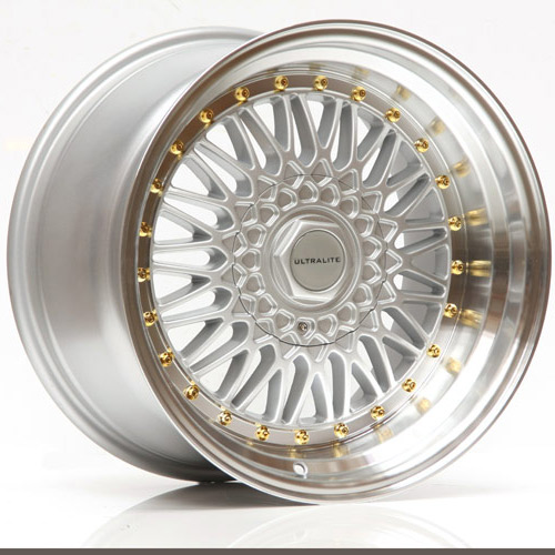 ULTRALITE RS 17x10 - ET20 - 4x100 5x100 PCD - SILVER POLISHED RIM GOLD RIVET / ULRS-1710-1SMLG